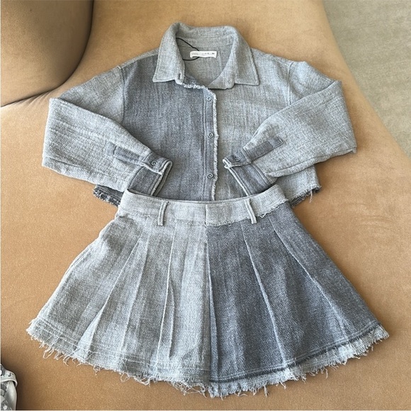 Zara Light Gray Textured Jacket and skirt set - Picture 2 of 3